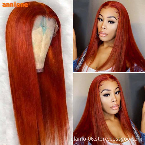 Colored Wigs Human Hair Lace Front,Custom Color Wig For Black Women, #350 Deep Wave Orange Ginger Human Hair Wig